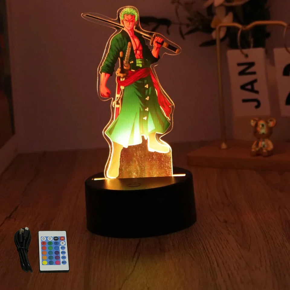 Lampe en 3D Eterna One Piece Zoro avec télécommande et socle élégant