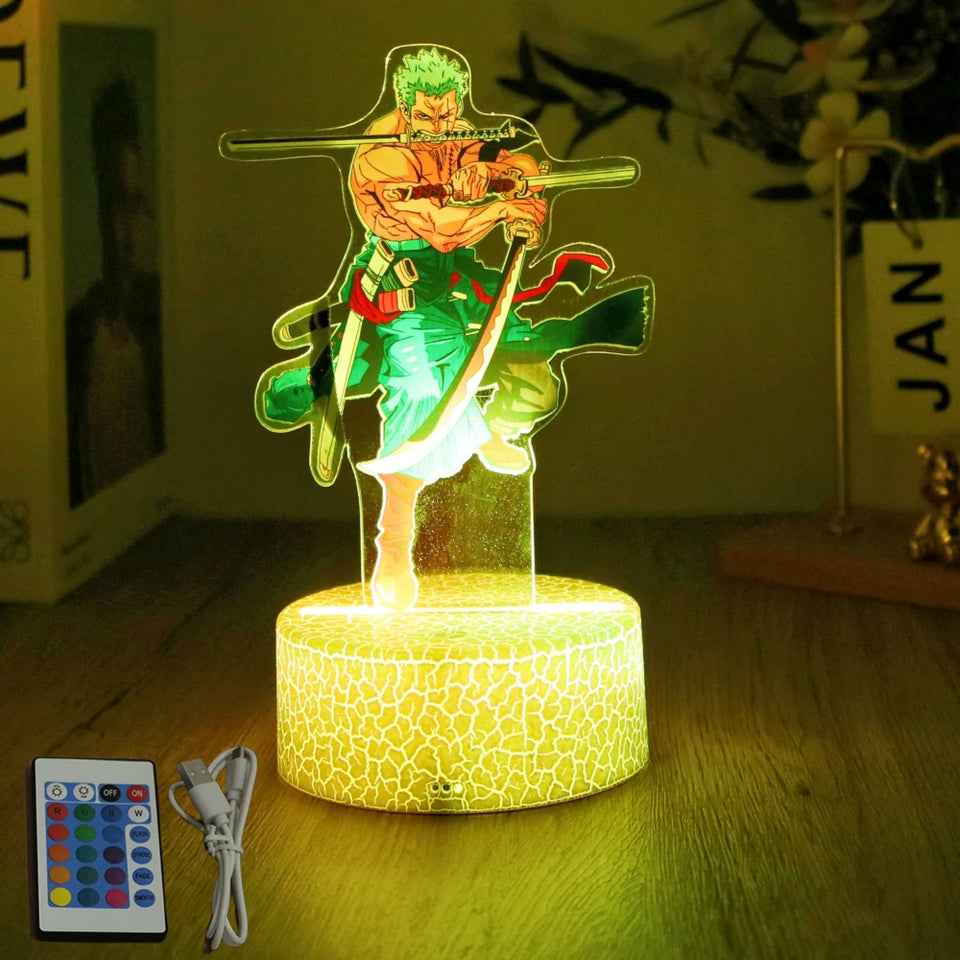 Lampe 3D Eterna de Zoro avec télécommande, éclairage coloré et design lumineux pour les fans d'animés