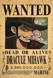 Affiche One Piece Wanted de Dracule Mihawk avec une récompense de 3,590,000,000 berrys