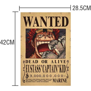 Affiche One Piece Wanted pour Eustass 'Captain' Kid avec une illustration vibrante et des dimensions de 28,5 x 42 cm