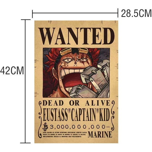 Affiche One Piece Wanted pour Eustass 'Captain' Kid avec une illustration vibrante et des dimensions de 28,5 x 42 cm