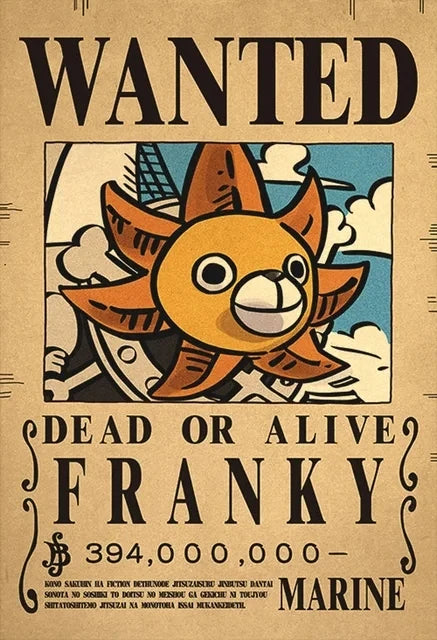 Affiches One Piece Wanted pour Franky avec une récompense de 394 millions de berrys