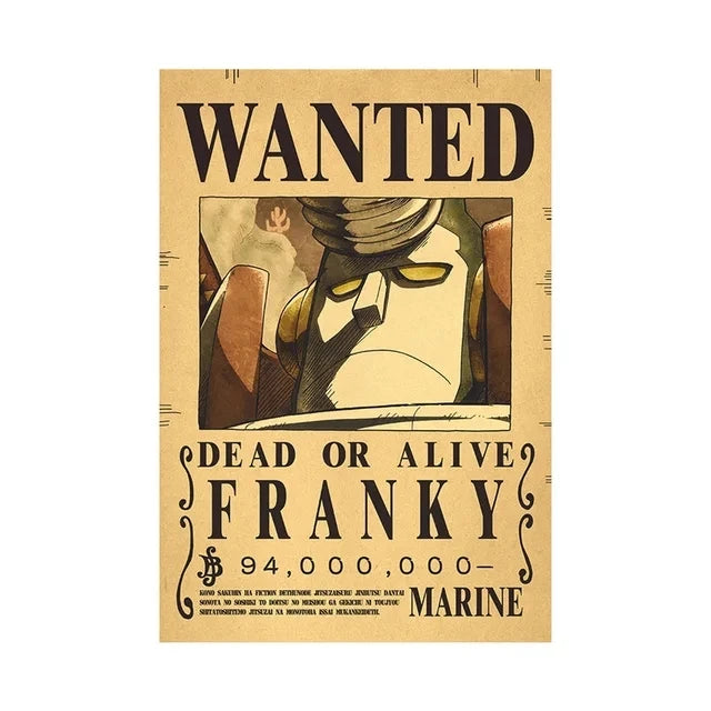 Affiche One Piece Wanted de Franky avec une prime de 94 millions de berry