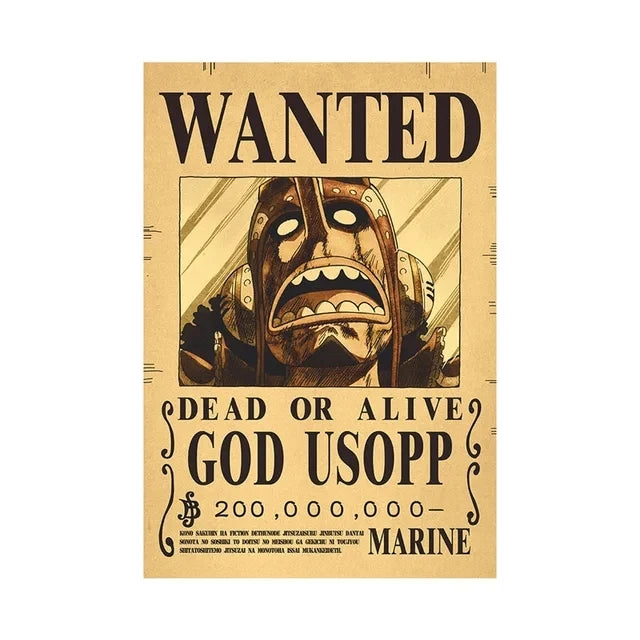Affiches One Piece Wanted de God Usopp avec une récompense de 200 millions de Berry