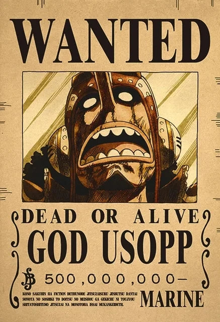 Affiche One Piece Wanted pour Dieu Usopp avec prime de 500 millions de berri