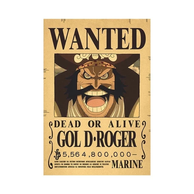 affiches One Piece Wanted de Gol D. Roger avec une récompense de 5 564 800 000 Berries