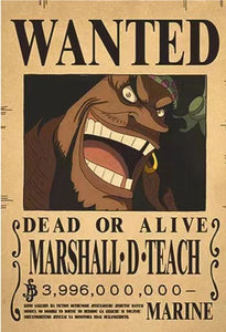 Affiche One Piece Wanted de Marshall D. Teach avec récompense de 3,996,000,000 berries