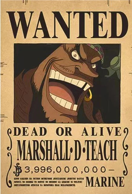 Affiche One Piece Wanted de Marshall D. Teach avec récompense de 3,996,000,000 berries