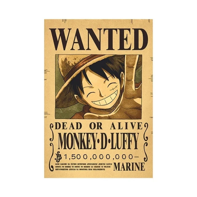 Affiche One Piece Wanted de Monkey D. Luffy avec un visuel coloré et un montant de prime de 1 500 000 000