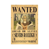 Affiches One Piece Wanted de Silvers Rayleigh avec illustration et texte en vieux style