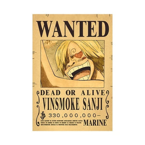 Affiche One Piece Wanted de Vinsmoke Sanji avec une récompense de 330 millions de berries