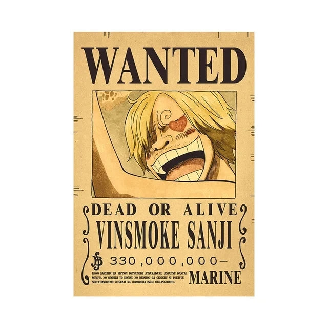 Affiche One Piece Wanted de Vinsmoke Sanji avec une récompense de 330 millions de berries