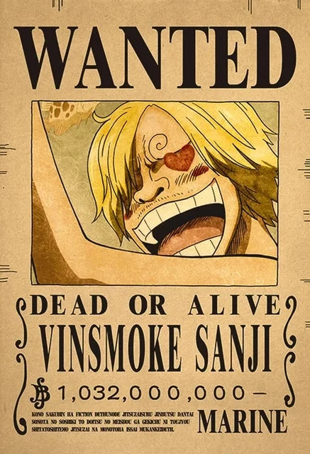 Affiche One Piece Wanted de Vinsmoke Sanji avec prime de 1 032 000 000 Berries
