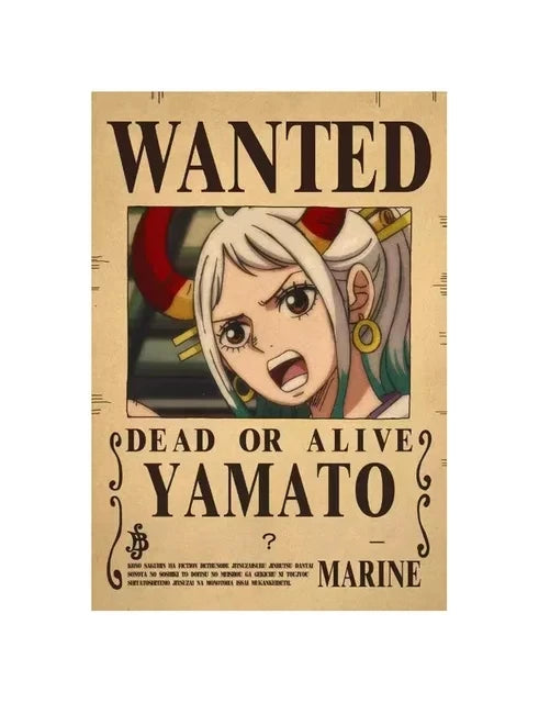 Affiche One Piece Wanted de Yamato avec une image et un message clair pour les fans de l'anime