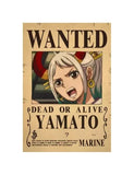 Affiche One Piece Wanted de Yamato avec une image et un message clair pour les fans de l'anime