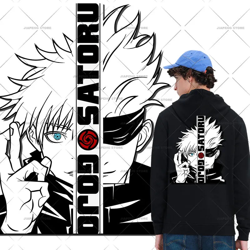 Patch thermocollant Gojo Satoru Jujutsu Kaisen appliqué sur une veste en jean

