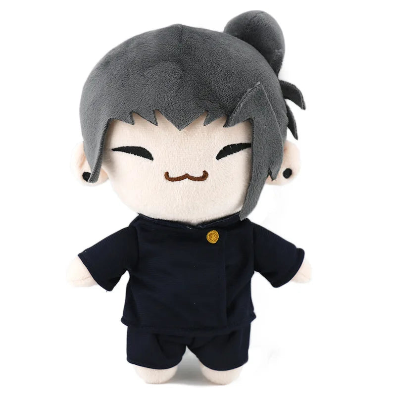 Peluche kawaii Jujutsu Kaisen avec un personnage souriant en tenue noire