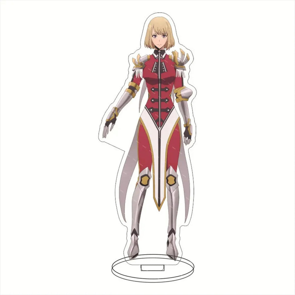 Porte-clé acrylique Solo Leveling avec un personnage en armure rouge dans une pose dynamique