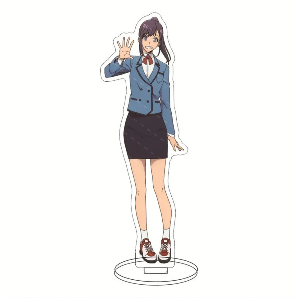 Porte-clé acrylique Solo Leveling représentant un personnage féminin en uniforme scolaire avec un sourire amical