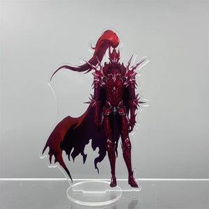 Porte-clé acrylique Solo Leveling représentant un personnage en armure rouge avec une cape noire