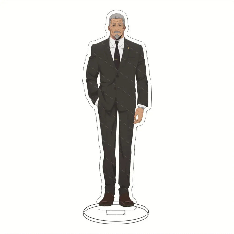 Porte-clé acrylique Solo Leveling représentant un personnage en costume élégant avec un fond blanc