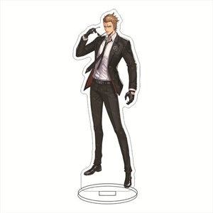 Porte-clé acrylique Solo Leveling représentant un personnage élégant en costume noir avec un geste de défi