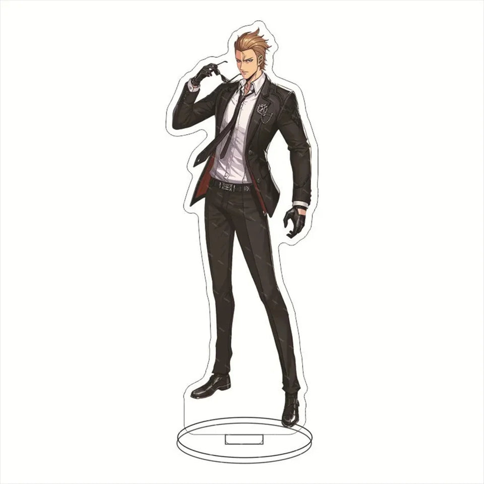 Porte-clé acrylique Solo Leveling représentant un personnage élégant en costume noir avec un geste de défi