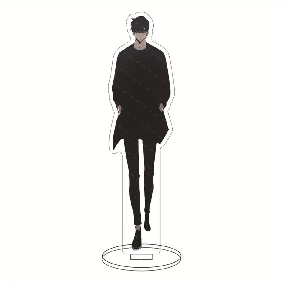 Porte-clé acrylique Solo Leveling représentant un personnage en noir avec un manteau stylé