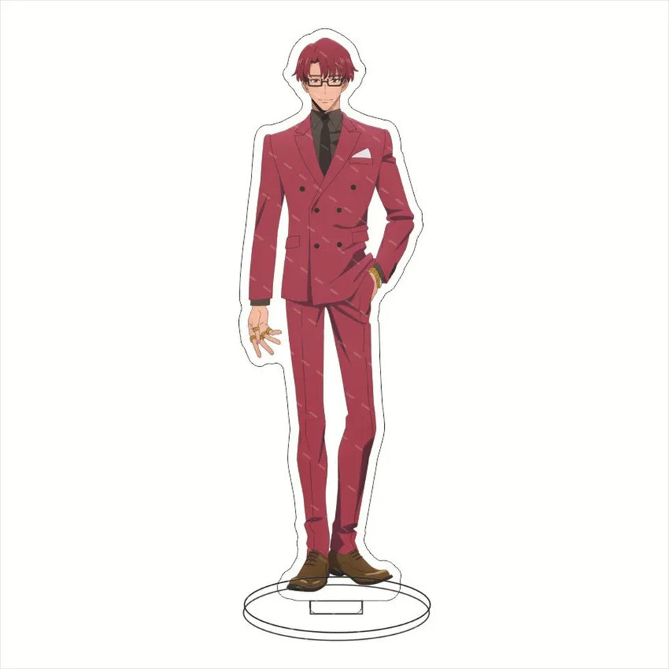 Porte-clé acrylique Solo Leveling représentant un personnage en costume avec des lunettes