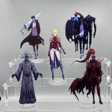 Porte-clé acrylique Solo Leveling avec plusieurs personnages emblématiques de la série en exposition