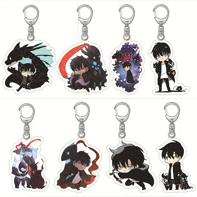 Assortiment de porte-clés Solo Leveling en acrylique avec des personnages colorés de la série