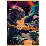 Affiche Solo Leveling avec un personnage épique tenant une arme et un regard déterminé