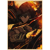 Affiche Solo Leveling avec un personnage en armure et un arrière-plan coloré et dynamique