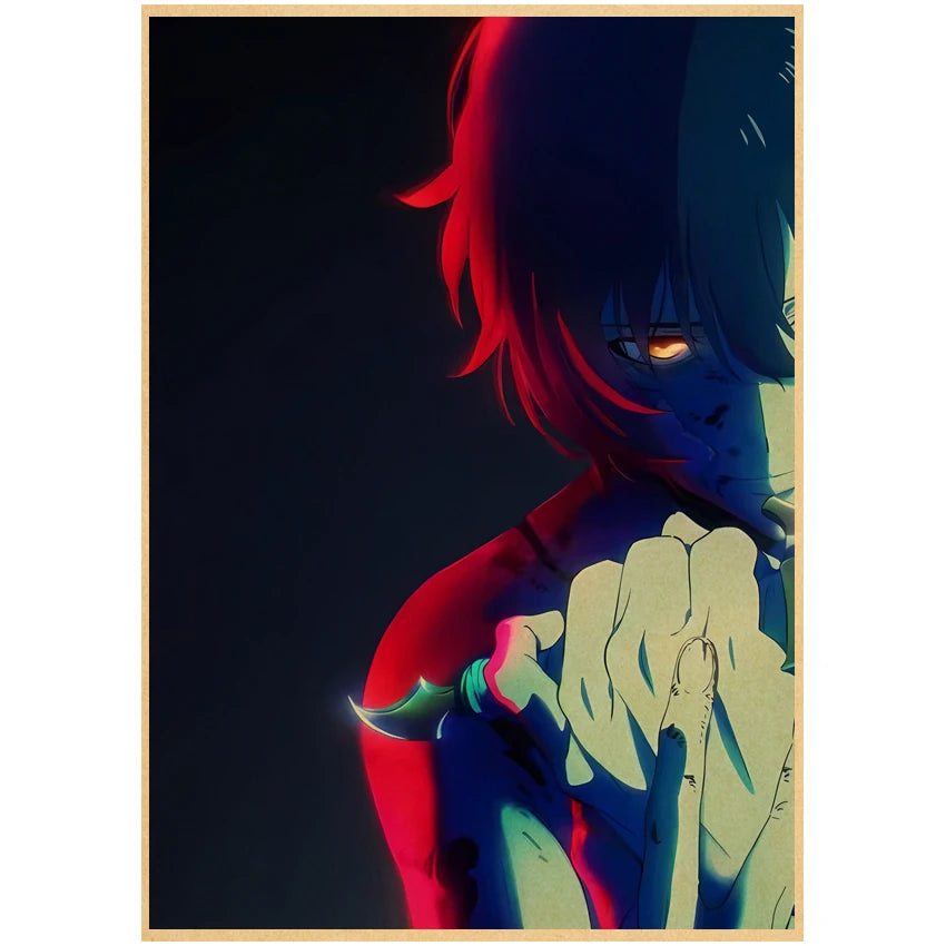 Affiche Solo Leveling avec un personnage mystérieux en couleurs sombres et vives, idéale pour les fans d'anime