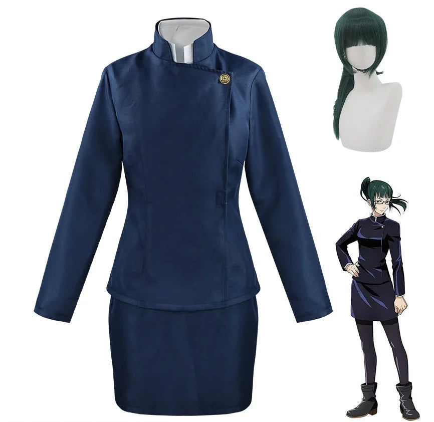 Set cosplay Maki Zenin Jujutsu Kaisen – top, jupe et perruque polyester unisexe