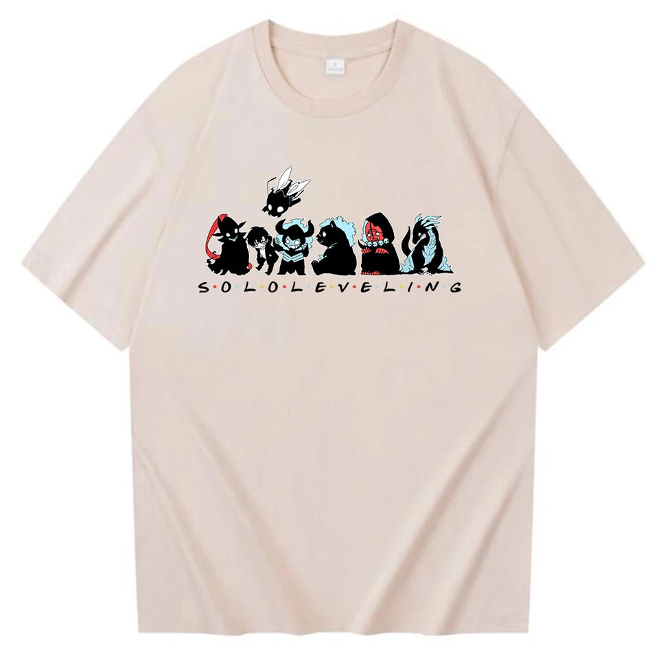 T-shirt Eterna Solo Leveling en beige avec impression des personnages de l'univers Solo Leveling