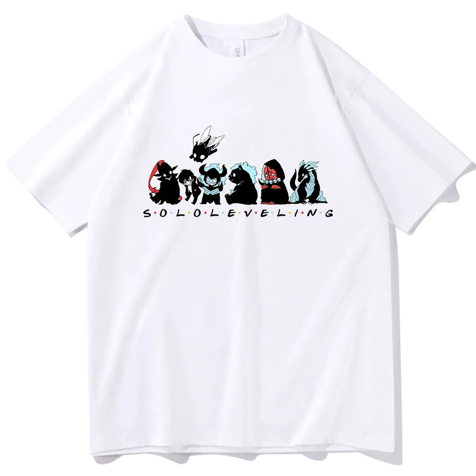T-shirt blanc Eterna avec motif Solo Leveling représentant des personnages du manga