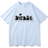 T-shirt bleu Solo Leveling avec des personnages colorés pour les fans de manga