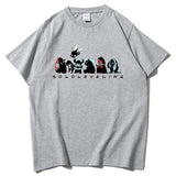 T-shirt gris Solo Leveling avec des personnages colorés imprimés sur le devant