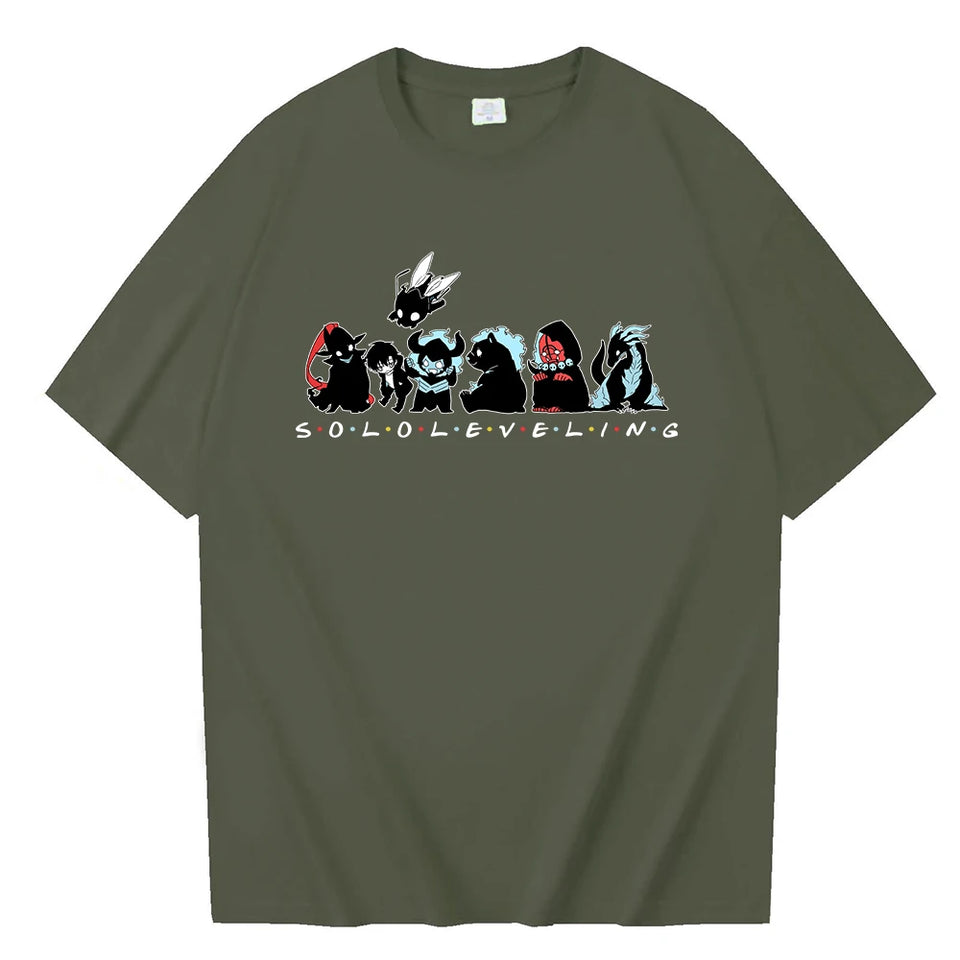 T-shirt Eterna Solo Leveling avec un design graphique unique et coloré sur fond vert olive