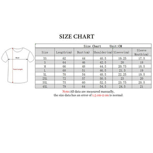 Tableau des tailles pour T-shirt Solo Leveling d'Eterna avec mesures détaillées pour chaque taille