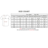 Tableau des tailles pour T-shirt Solo Leveling d'Eterna avec mesures détaillées pour chaque taille