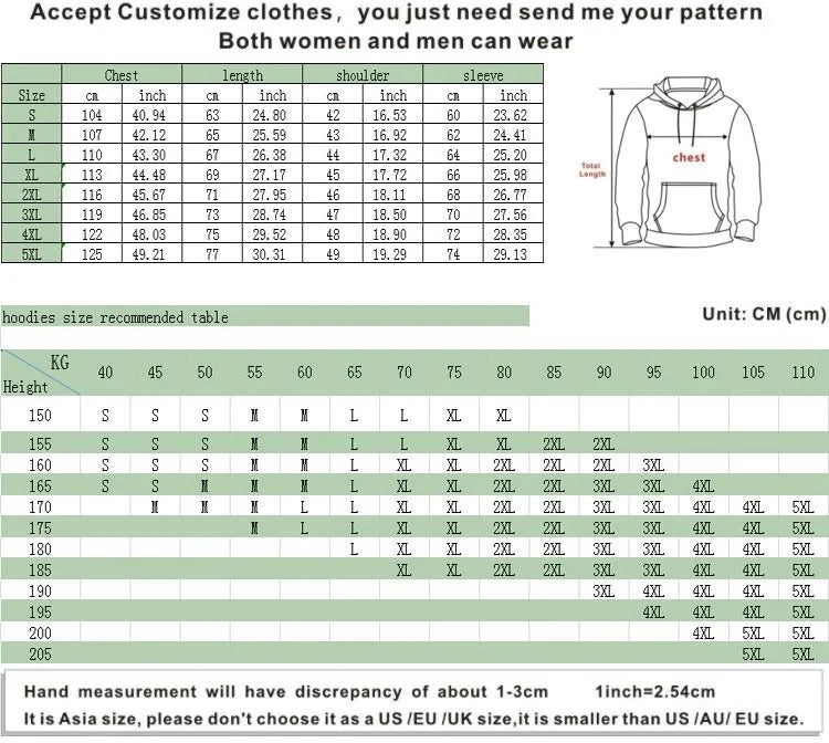 Hoodie Eterna avec sweat imprimé manga, taille et guide de mesures pour personnalisation