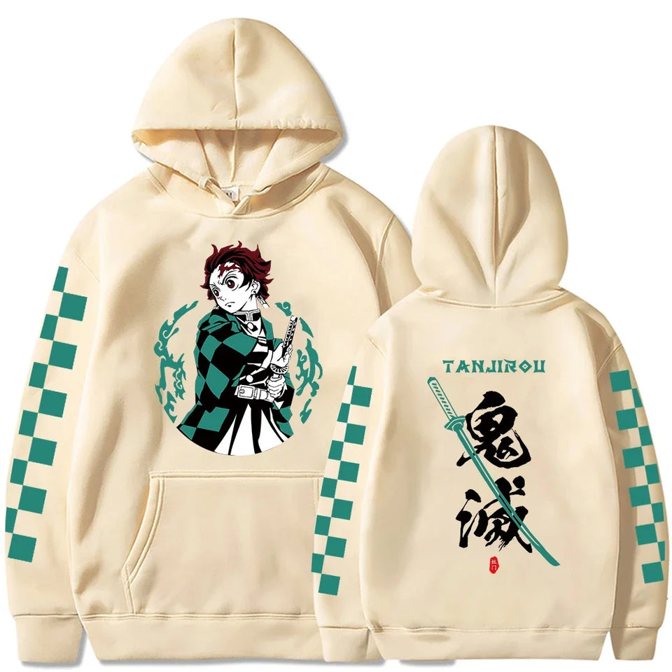 Sweat imprimé manga avec un design coloré et un personnage en avant et dos, style japonais