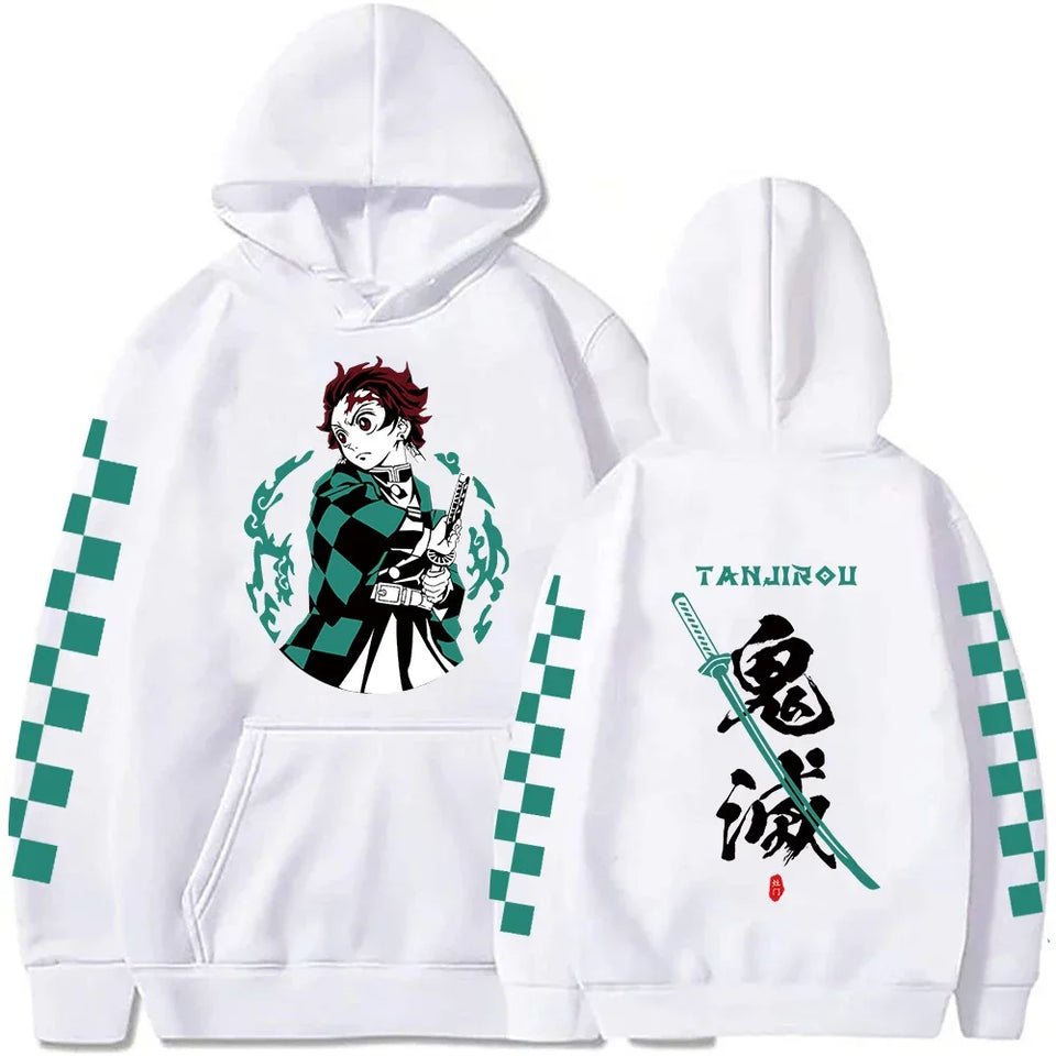 Sweat imprimé manga Eterna avec design de personnage et manches à carreaux, parfait pour les fans d'anime