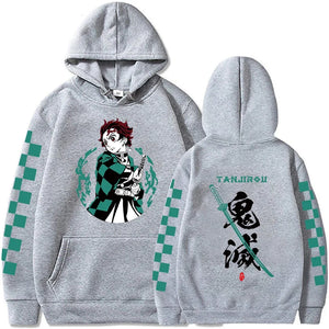 Sweat imprimé manga gris Eterna avec illustration de personnage et motifs sur les manches