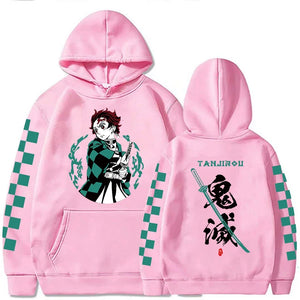 Sweat imprimé manga rose avec motif de personnage et manches à carreaux pour les fans d'anime