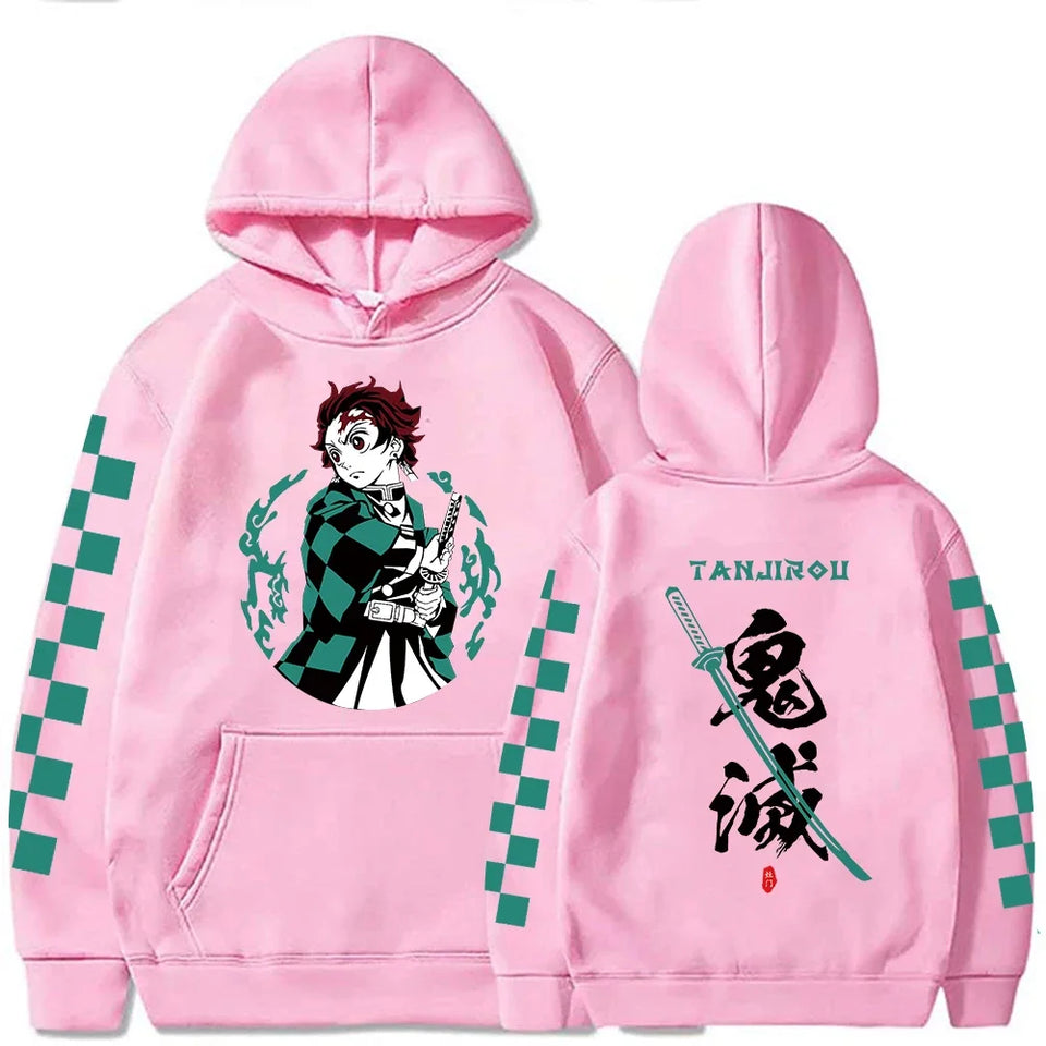 Sweat imprimé manga rose avec motif de personnage et manches à carreaux pour les fans d'anime