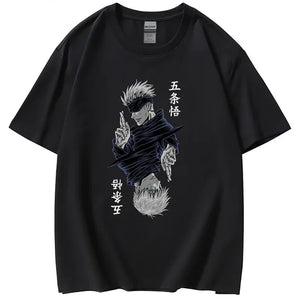 T-shirt Jujutsu Kaisen femme en noir avec un design graphique de personnage emblématique