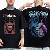 T-shirt manga Solo Leveling en noir avec des illustrations graphiques sur le devant et le dos